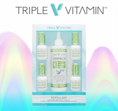 Triple Vitamin Dip REFILL KITS Top Coat - 8 oz product+4 empty bottles NIB 2023