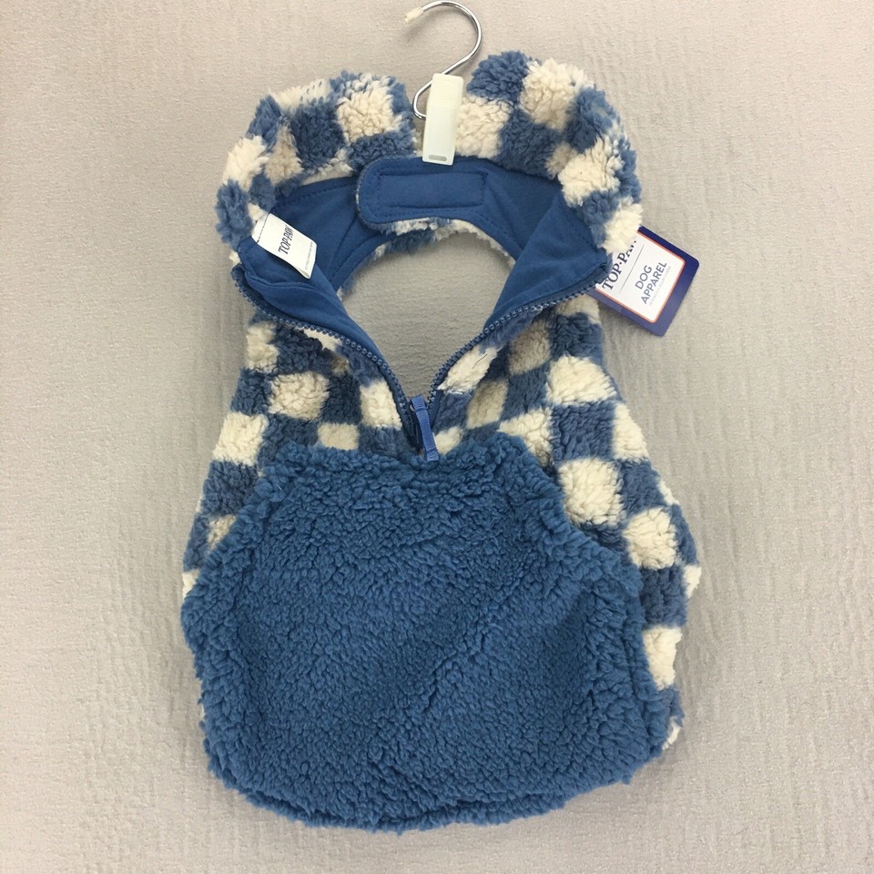 Top Paw Fleece Dog Sweater Size Medium Checkered Plaid Blue/WHT Winter