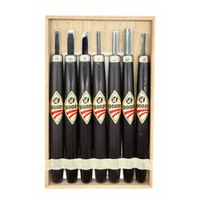 Michihamono WOODY Japanese Wood Carving Knives, 7 piece Chisel & Gouge set