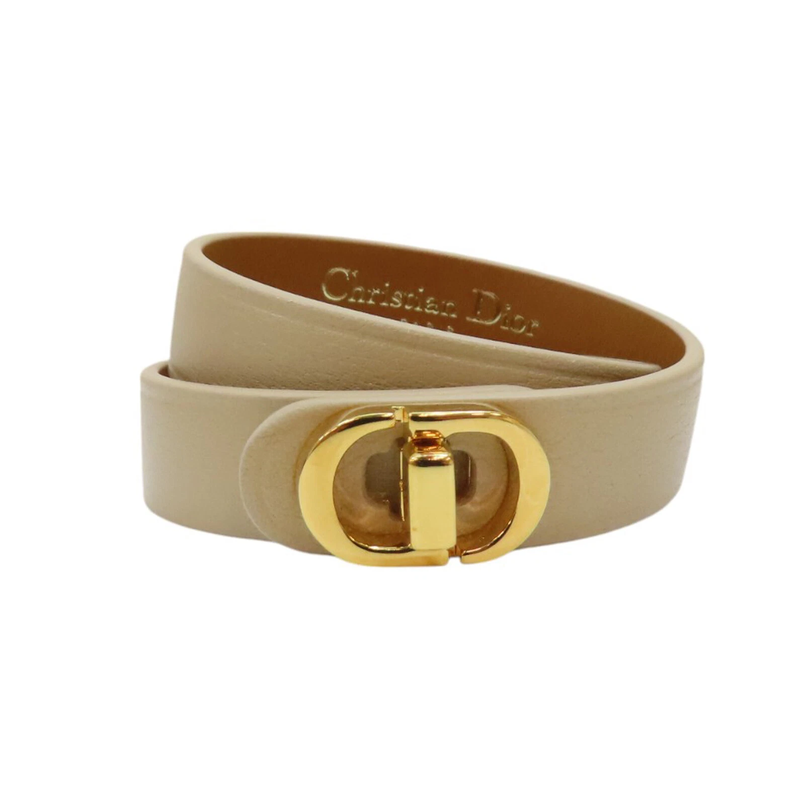 DIOR 30 Montaigne Bracciale Doppio Pelle Beige Taglia S Placcato Oro