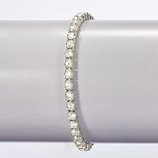 Women's Solid 925 Sterling Silver 4mm Round Cut Clear CZ Tennis Chain Bracelet - Image 3 of 4
