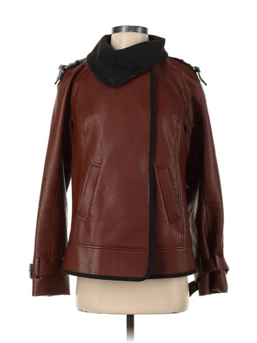 Dennis by Dennis Basso Women Brown Faux Leather Jacket 4 | eBay