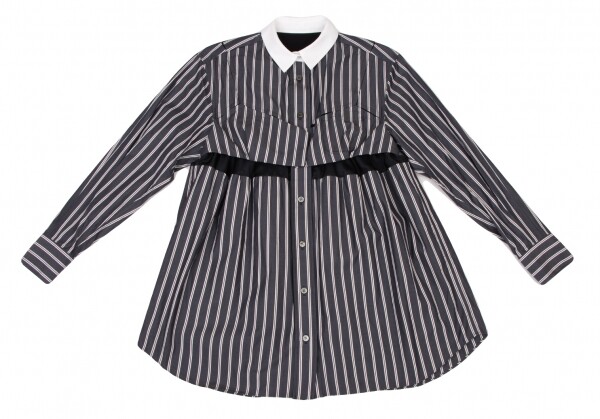 sacai Cutting Switched Design Striped Long Sleeve Shirt Size