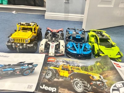 Lego technic Jeep, bugatti, porche, and lamborghini