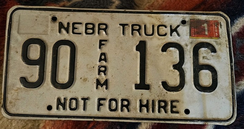 Nebraska License Plate  1990 Farm Tag Estate Item As Is Cond Good Condition 