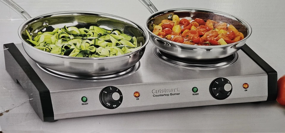 NUEVO Quemador Doble Hierro Fundido Cuisinart Plateado CB-60 Foto 3 de 4