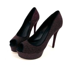 Brian Atwood Bambola Peep Toe Fuchsia Sparkle Leather Size 8