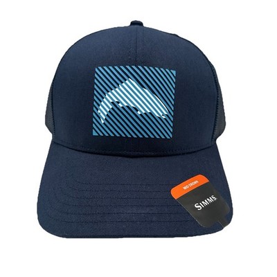Simms HD Logo Trucker Hat Navy Blue Snapback Adjustable Mesh Back Fishing NWT