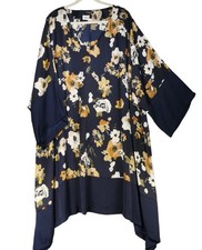 NEW Lane Bryant Sz 26 (3X) Navy Blue Mini Shift Dress Floral Silky Lightweight