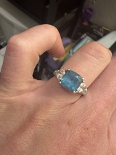 925 Silver Cushion-Cut Blue Topaz Prong Setting Ring Size 8 Statement Ring