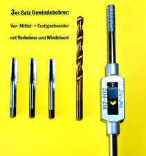 3er-Satz Gewindebohrer M8: *Vor- Mittel- +Fertigschneider* Vorbohrer + WINDEISEN