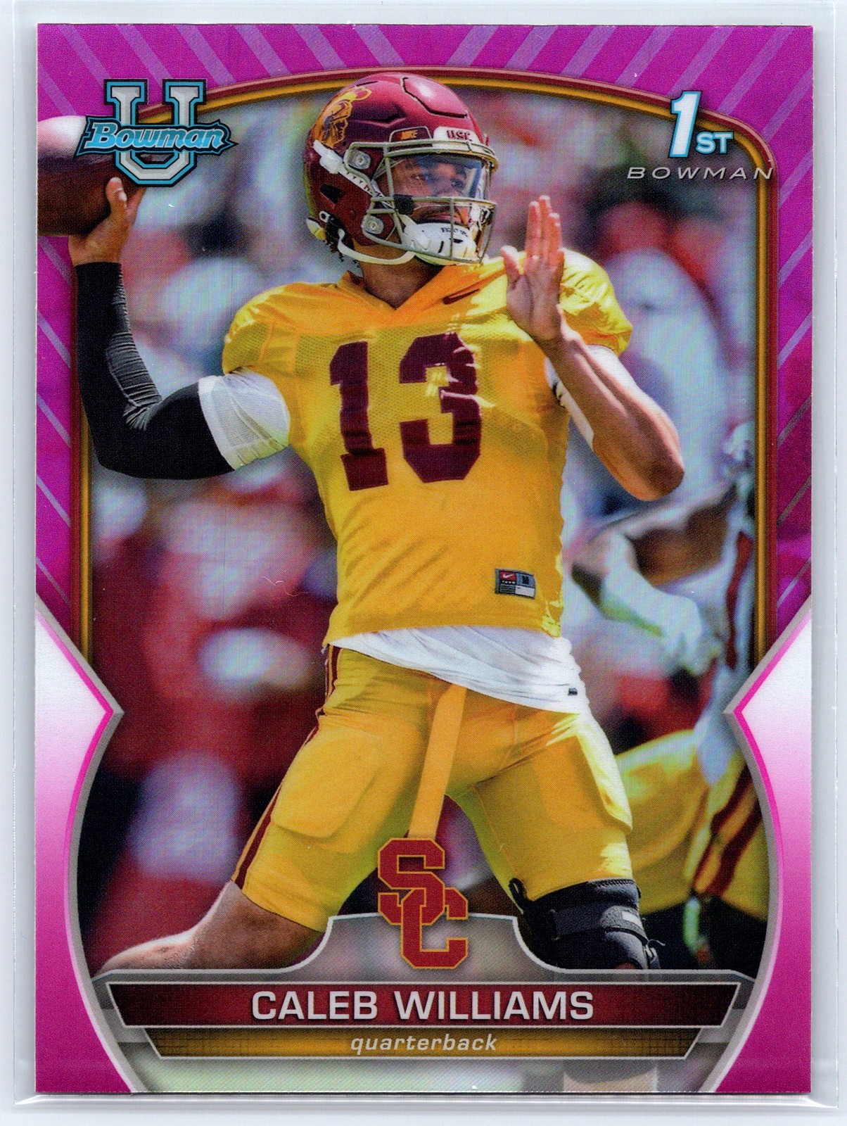 2022 Bowman University Chrome #50 Caleb Williams Pink 1st Refractor
