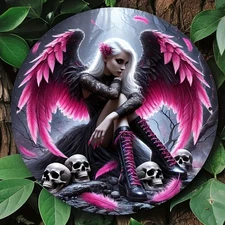7.8" Fallen Angel with Pink Wings Metal Art