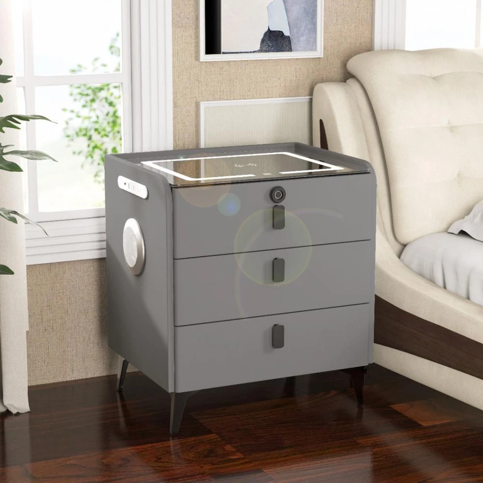 Smart Nightstand Nightstand with 3 Drawers,Fingerprint Nightstand Side Table - Image 2 of 4