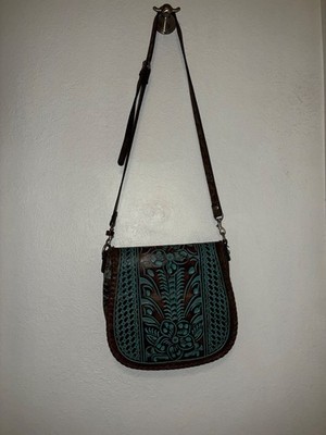 PATRICIA NASH floral tooled crossbody bag blue zip/magnetic strap