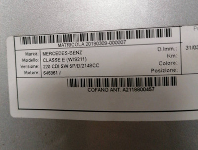 A2118800457 Fronthaube  MERCEDES-BENZ Classe E (W/S211) 55 Kompr AMG Ber