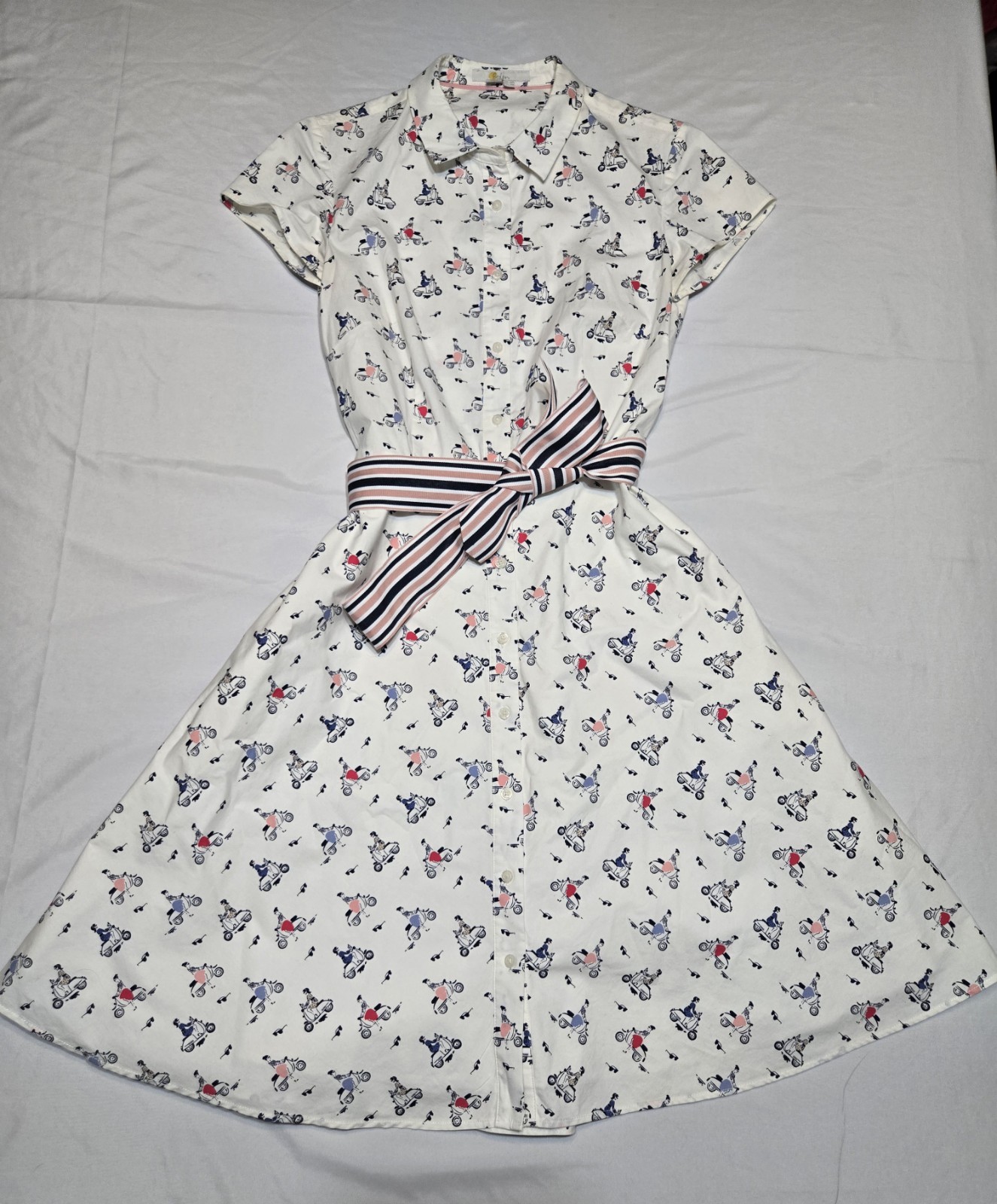 Boden Sophia Shirt Dress, Scooter Print, Cap Sleeve, Size 2R