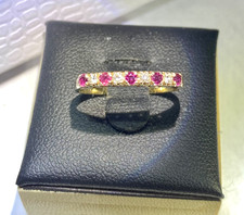 Vintage 10k Yellow Gold Ruby and Diamond Band Ring Size 7 3/4
