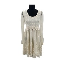 A'reve Anthropologie Ivory Lace Floral Sheer Sleeve Dress Womens Size M Coquette