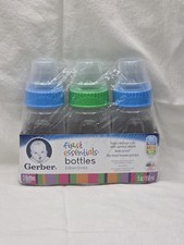 Gerber First Essentials 5 oz Bottles 0M Silicone Vented Slow Flow 3 Pack NEW