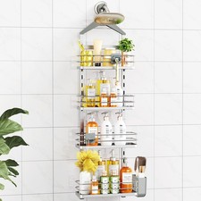 Height-Adjustable 4-Tier Shower Caddy - Anti-Swing Organizer Rack - Silver