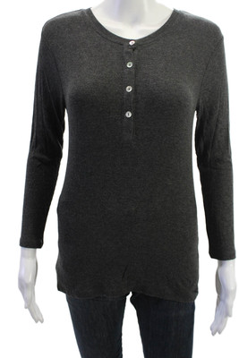 Goldie Womens Tunic Button Long Sleeve Modal Dark Gray Size M