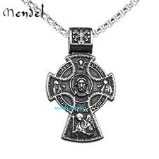 MENDEL Mens Russian Orthodox Crucifix Cross Pendant Necklace Stainless Steel Men