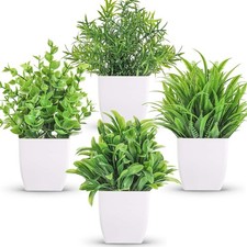 2/4 Pack Fake Plants in Black Pot,Mini Artificial Eucalyptus Potted Plant,Small