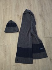 POLO RALPH LAUREN CLASSIC RIBBED HAT AND SCARF SET Dark Gray BLUE HORSE
