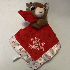 My First Rudolph Reindeer Lovey Plush Stuffed Toy Security Blanket Infant Soothe