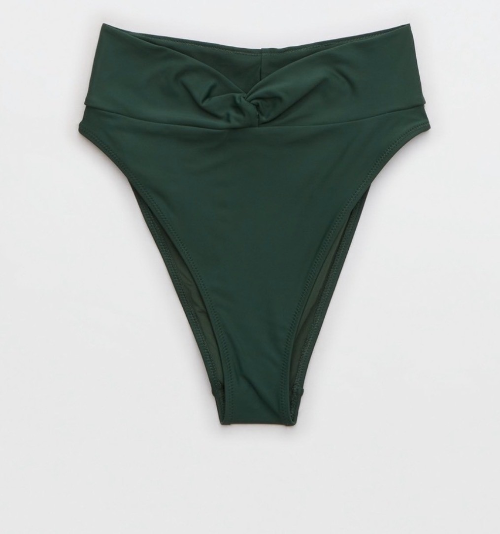 AERIE Twist High Cut Cheeky Bikini Bottoms Sz S Sycamore Green Seamless Swim