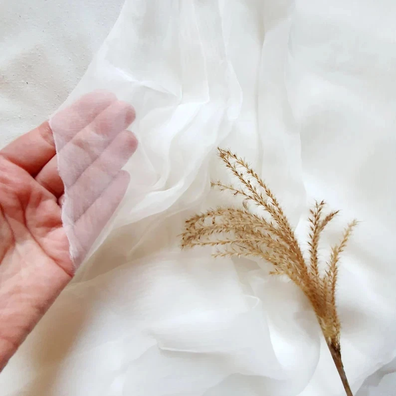  OEKO-TEX® 100% mulberry silk lightweight chiffon 54" natural fabric - 2 yards - Image 2 of 4