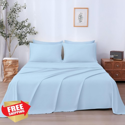 #ad #ad SKY BEDDINGS King Sheet Set Light Blue 1800 Microfiber 4pc $64.99
