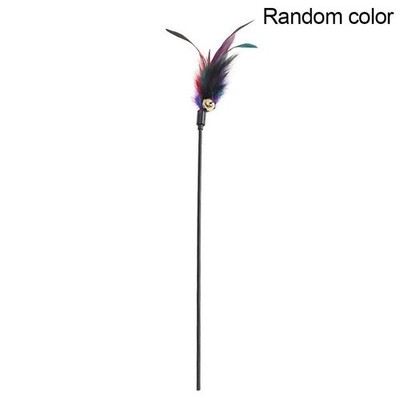 Cat Interactive Wand Colorful Feather Chicken Feather Cat Stick Bell Portable  