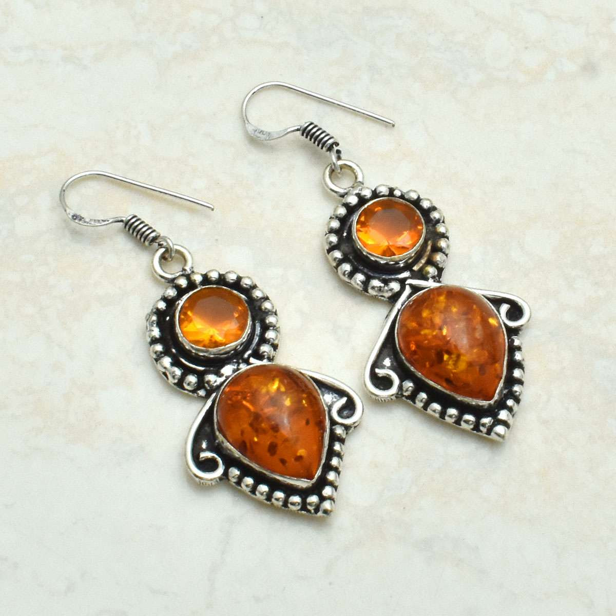 Amber Honey Citrine Gemstone Drop Dangle Earrings Jewelry Gift AE-10791