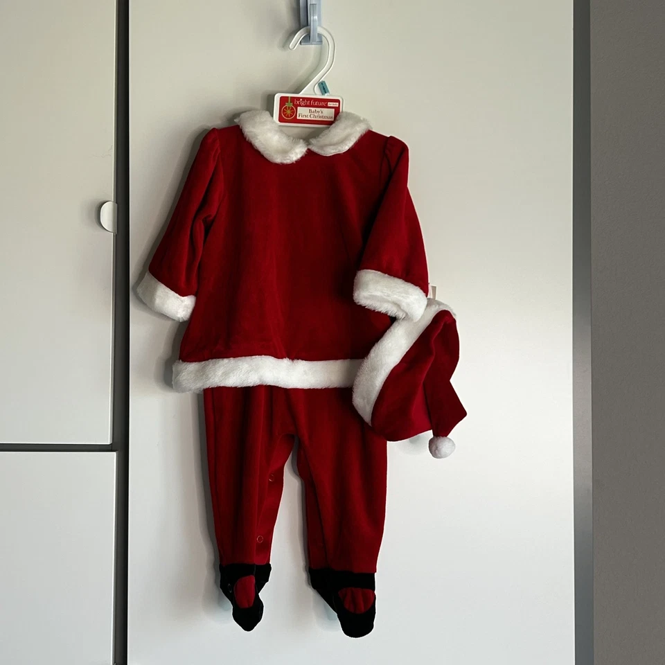 Bebé Niñas Rojo Terciopelo Terciopelo Papá Noel Traje 6-9 Meses Primera Navidad Una Pieza Nuevo Con Etiquetas Foto 2 de 4