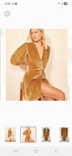 Reformation Boheme Velvet Wrap Dress Gold Rayon Silk Size M