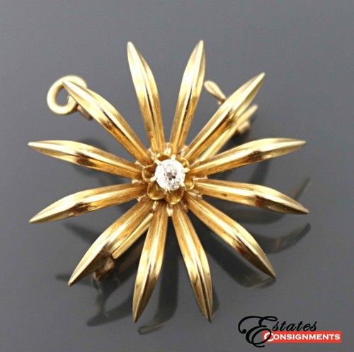 Victorian 14k Yellow Gold and Mine Cut Diamond Pendant Brooch - Picture 1 of 5