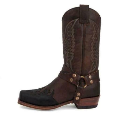 Herren Mode zweifarbig bestickt Reißverschluss Mittel Claf Western Cowboy Stiefel Schuhe - Bild 4 von 12