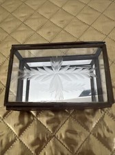 Vtg Brass Etched Cut glass Flower divided Style Mirror Jewelry Trinket Box