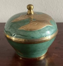 Lovely Enamel On Brass Dolphin Trinket Box In Green- India