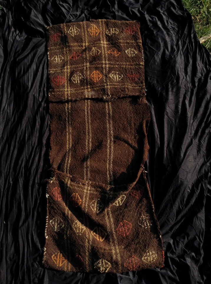 Antigua alfombra turca Kilim bolsa Heybe caballo boda étnica negra alfombra de lana de cabra Foto 4 de 4