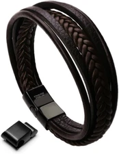 Pulsera de Cuero para Hombre con Broche Trenzada en Varias Capas Cuero de Vaca