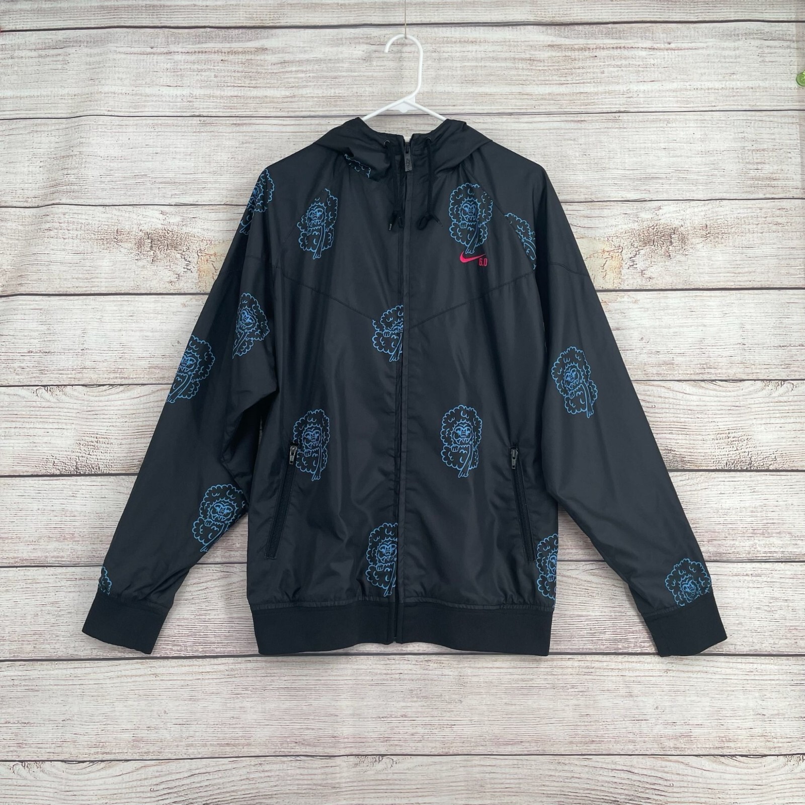 SACAI X NIKE Giacca a vento Nike SB 6.0 con cappuccio uomo XL nero blu stampa leone foderata in rete