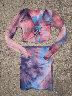 Handmade Festival Blue and Purple Mesh Mini Co Ord Skirt and