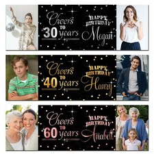 Personalised birthday banner Photo Silver Gold Rose Gold party wedding poster