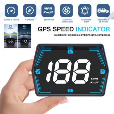 GPS Car Digital Speedometer HUD Head-Up Display Speed Alarm Gadgets Compass ABS