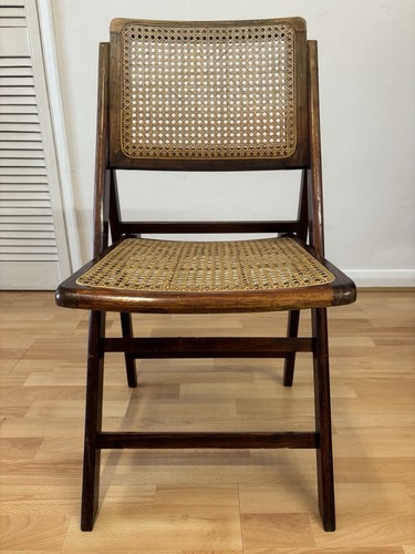 Impresionante silla plegable retro vintage de madera y ratán con diseño de malla vienesa - Imagen 6 de 24