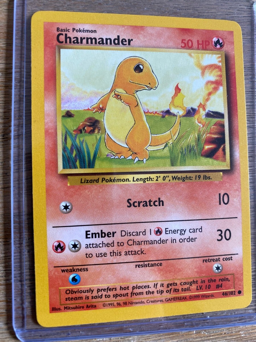 Charmander 46/102 英語版　シャドーレス　(2) 1995 Charmander Pokemon Card Base Set 46/102 Very Rare! Excellent