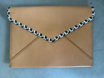 Rebecca Minkoff Envelope Embroidered Edge Orange Leather Clutch Pristine